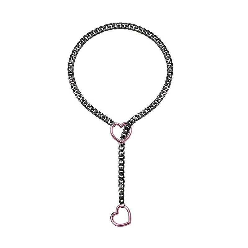 New Heart O-Ring Slip Chain for Women Punk Rock Necklace Stainless Steel Cuban Long Necklace Trendy Simple Adjustable Y-Necklace