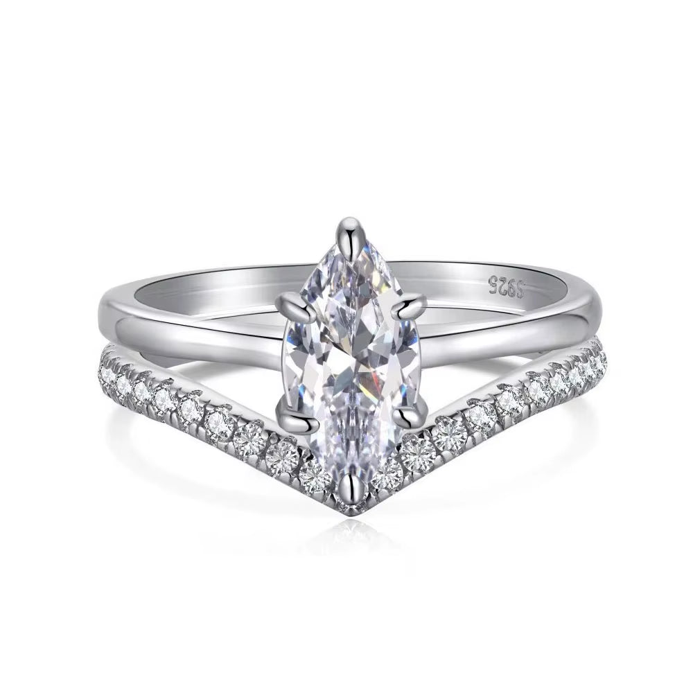 D VVS1 1Ct Marquise Cut Moissanite Ring GRA S925 Sterling Silver Plated 18K Diamond Stacking Engagement Rings for Women