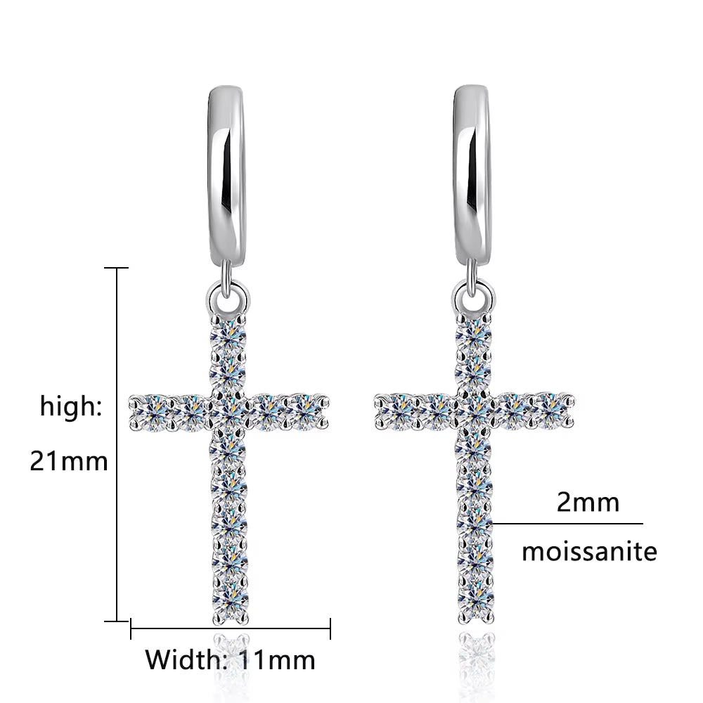 D VVS1 Cross Moissanite Earrings for Women Man GRA Certified round Diamond Solid S925 Silver Plated 18K Hoop Earring