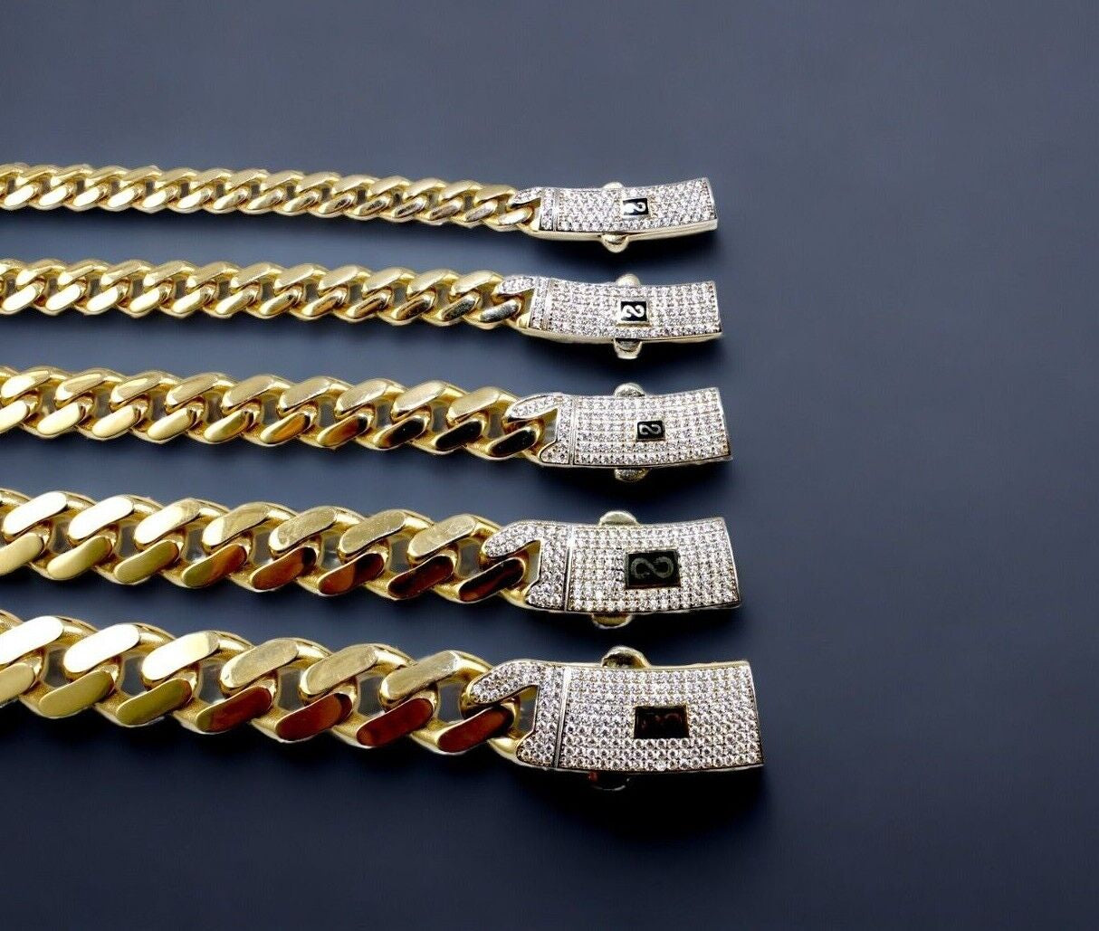 14K Yellow Gold Monaco Miami Cuban Link Bracelet Chain CZ Pave 5Mm-13Mm 7"-9"