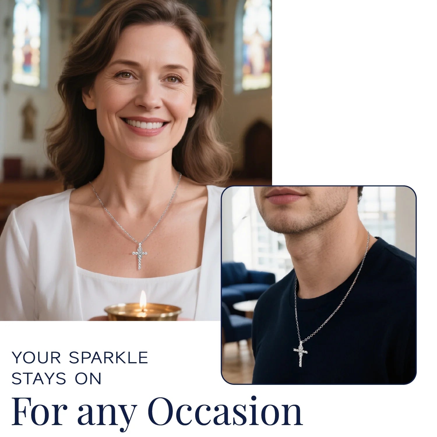 Cross Necklace for Women 1 Carat Moissanite Sterling Silver Pendant Christian Birthday Jewelry Gifts