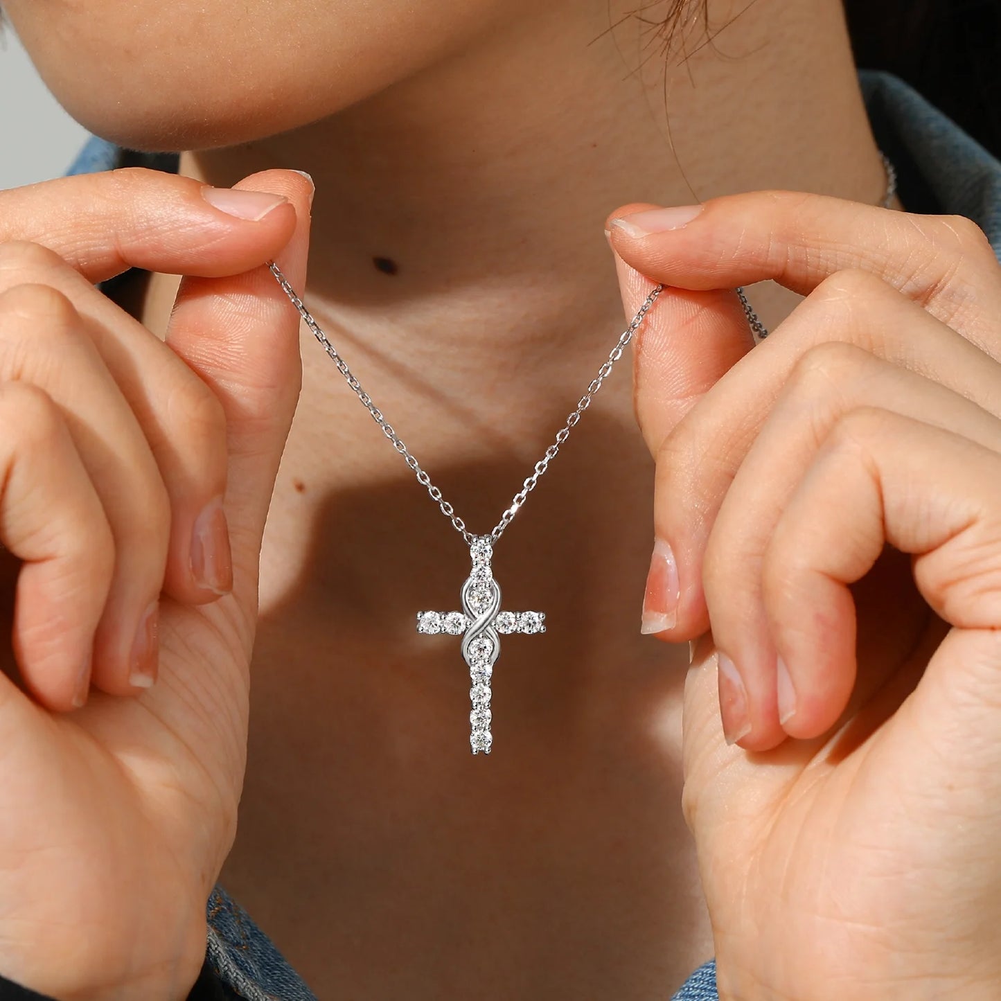 Cross Necklace for Women 1 Carat Moissanite Sterling Silver Pendant Christian Birthday Jewelry Gifts