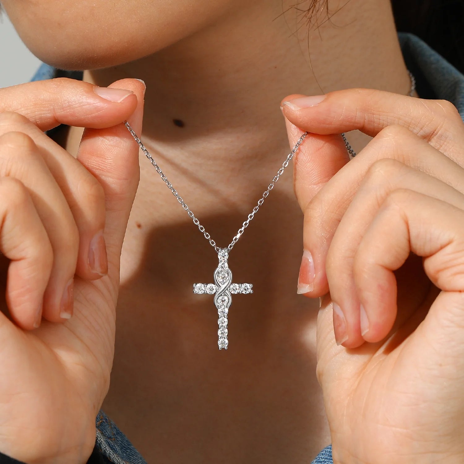Cross Necklace for Women 1 Carat Moissanite Sterling Silver Pendant Christian Birthday Jewelry Gifts