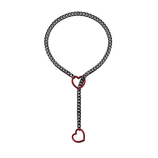 New Heart O-Ring Slip Chain for Women Punk Rock Necklace Stainless Steel Cuban Long Necklace Trendy Simple Adjustable Y-Necklace