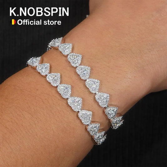 K.NOBSPIN D VVS1 All Moissanite Heart Bracelet Necklace 925 Sterling Silver Prom Party Fine Jewelry with GRA Bracelets for Women