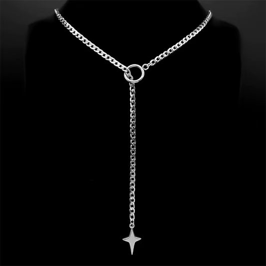 Heart O-Ring Long Chain for Women Men Punk Rock Necklace Stainless Steel Key Lock Necklaces Adjustable Y-Necklace Jewelry Gift