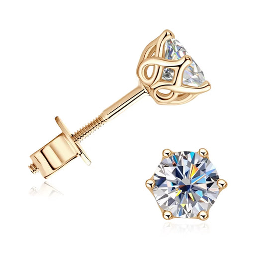 100% 10K Gold Stud Earrings 0.5Ct 1.0Ct round Cut Moissanite Diamond Earrings for Men & Women Certified Real Yellow Gold Jewelry