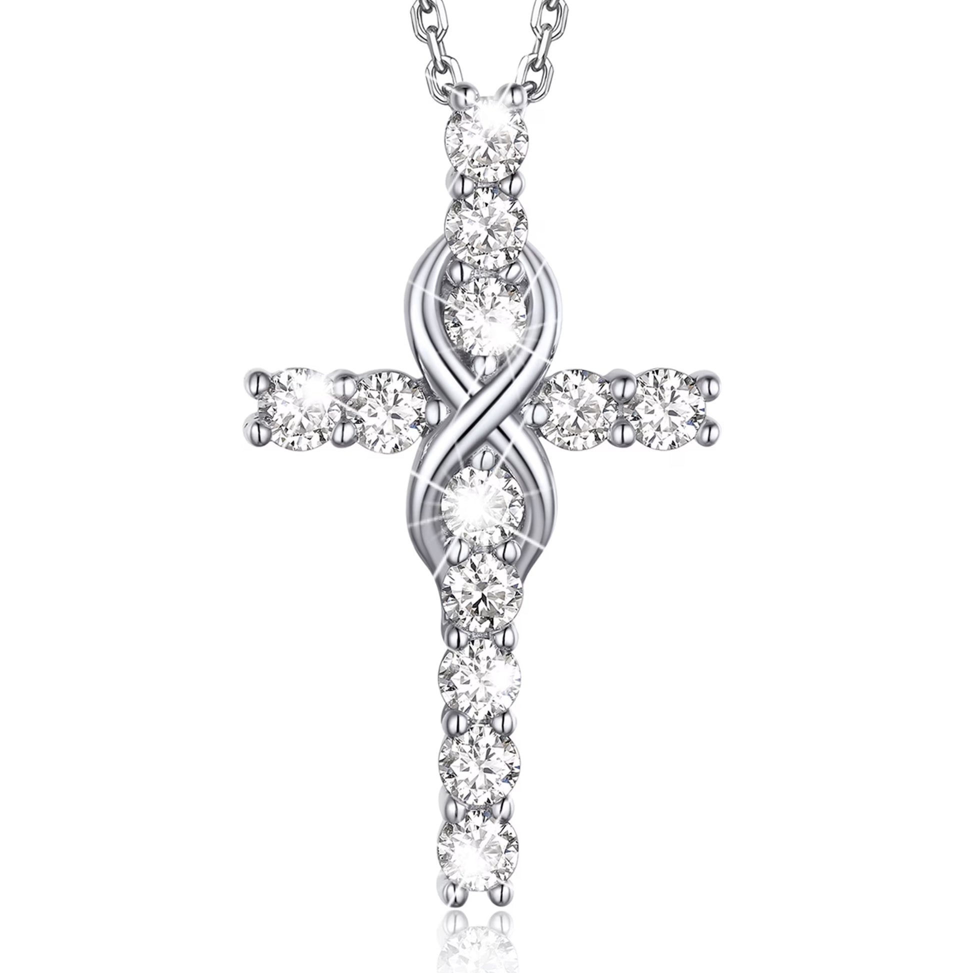 Cross Necklace for Women 1 Carat Moissanite Sterling Silver Pendant Christian Birthday Jewelry Gifts