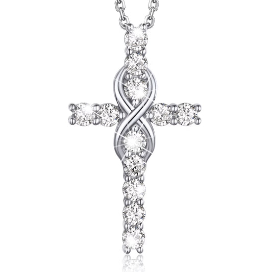 Cross Necklace for Women 1 Carat Moissanite Sterling Silver Pendant Christian Birthday Jewelry Gifts